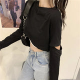 Long Sleeve T-shirts Women Patchwork Loose Crop Tops Hot Girls Casual Simple All-match Spring Ladies Chic Tees Camis Sets 2pecs 6