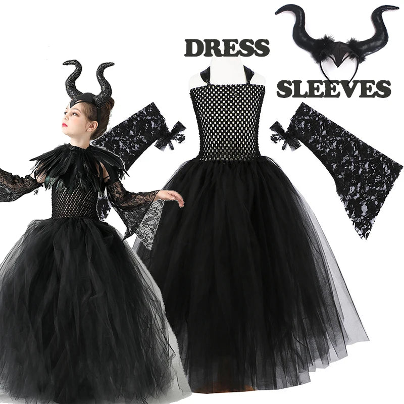 Girls' Maleficent-Inspired Halloween Tulle Dress