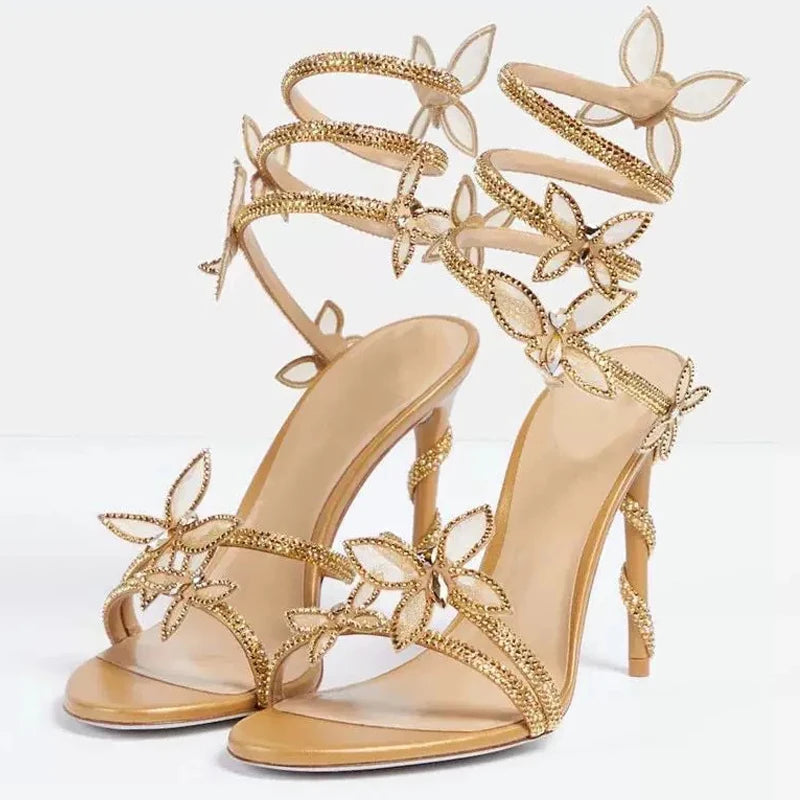 Crystal Flower Ankle Strap Heels