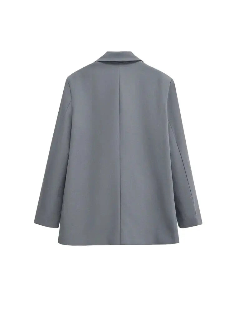 Women's Double Breasted Office Wear Blazer Coat, Long Sleeve, Flap Pockets, Female Outerwear, Chic Tops, Fashion 3