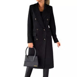 autumn and winter new foreign trade women's clothing long-sleeved lapel solid color double-breasted slim-fit coat 6