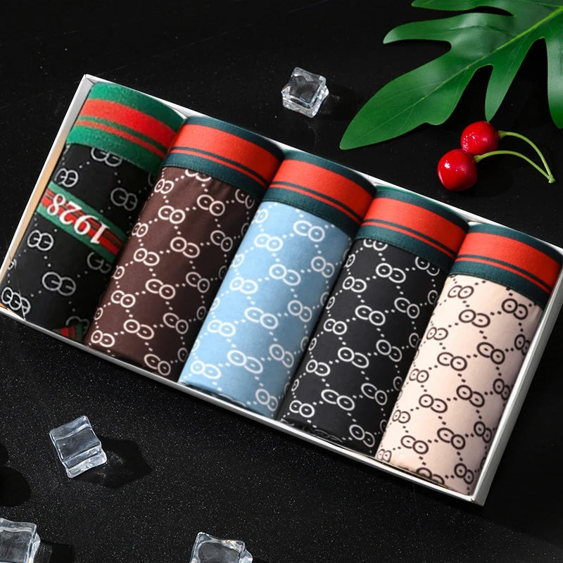5Pcs/Lot Printed Men Boxer Underwear Shorts Comfortable Men's Panties Male Breathable Briefs U Convex Underpants Plus Size 4