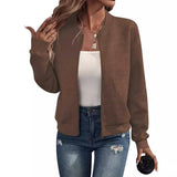 Women's autumn and winter new solid color simple and exquisite zipper jacket baseball collar casual jacket 5