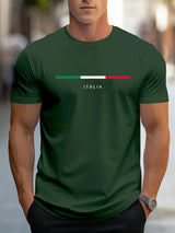 Men's summer 100 cotton fashionable casual loose plus size ITALIA pattern printed sports round neck short sleeved T-shirt top 3