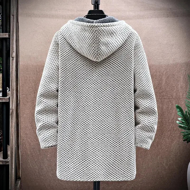 Men's Cardigan Cashmere Long Coat Sweaters with Hoods 2