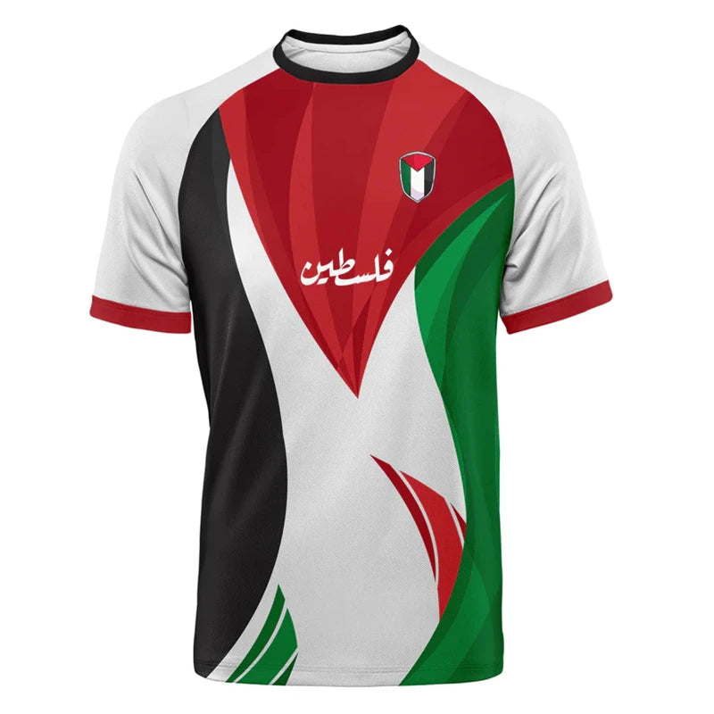 Fashion Palestine Flag Football T Shirts Summer Casual 3D Printed Mens Sports Jersey Loose O Neck Quick Dry Breathable Tees Tops