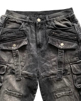 Gothic Harajuku Y2K Multi-Pocket Washed Black Jeans - Men's Loose Wide Leg Drag Pants, 90s Hip Hop Streetwea 4