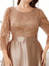 Mgiacy Crew neck long sleeve sequin patchwork satin long gown ball dress Party dress Bridesmaid dress 3