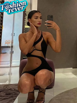 2022 Mesh Patchwork Sexy Dress Women Sleeveless One Shoulder Skinny Summer Vacation Birthday Party Clubwear Bodycon 5