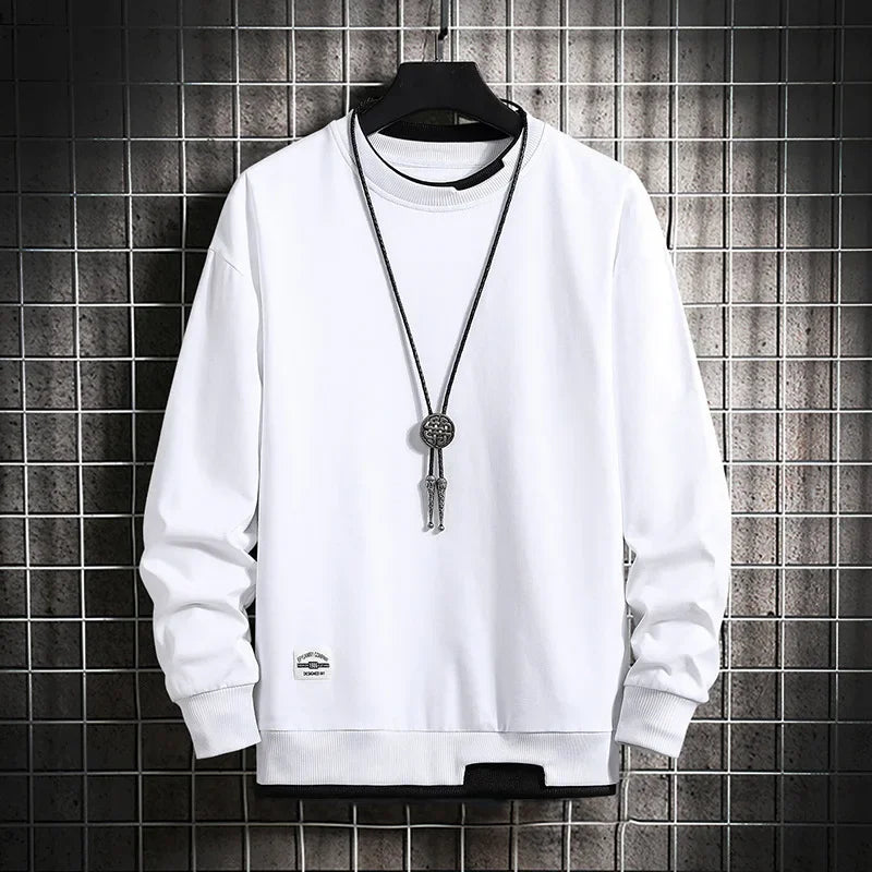 Mens Casual Sweatshirts Hoodie Men Fake Two Pieces Multi Color O-Neck Fashion 3