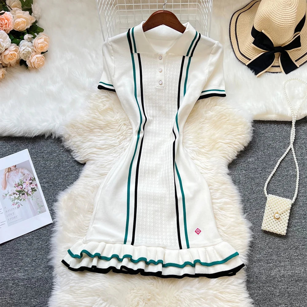 YuooMuoo Brand Fashion Women Knitted Mini Dress Ins Hot Sexy Package Hips Ruffled Party Dress Streetwear Lady Outfits Vestidos 2