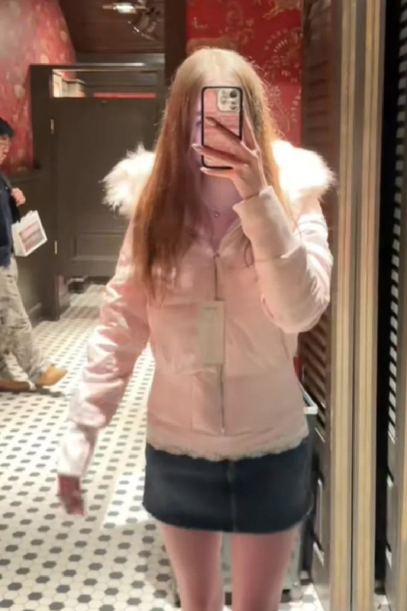 Women's Faux Fur Hooded Winter Crop Jacket