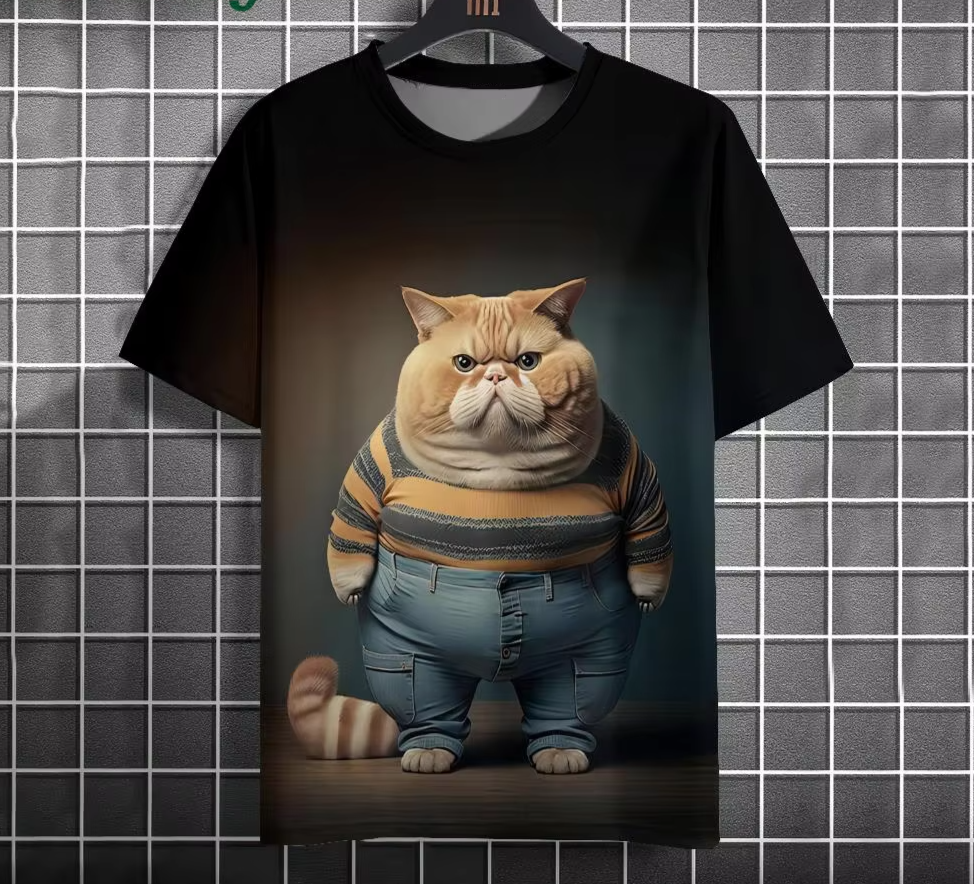 Funny Cat Graphic T-Shirt - Men's Casual Short Sleeve Oversized Tee 2