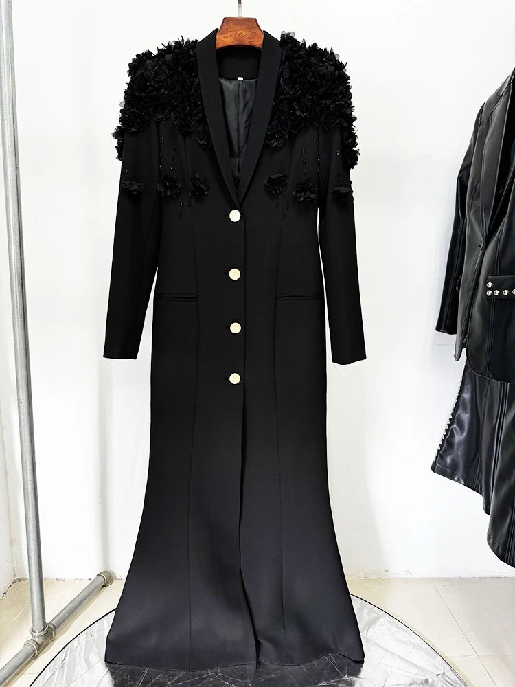 Floral Appliqué Beaded Maxi Dress: Long Sleeve Designer Gown (2025)