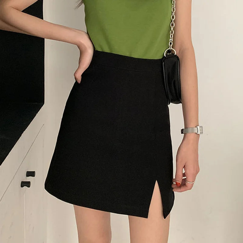 Skirts Women Split Elegant Office Ladies Spring Mujer Faldas Casual Hot Sale A-line Black   Design Comfortable Ulzzang 3