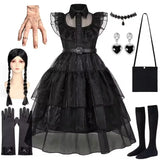 Gothic Black Dress Halloween Costume for Girls 2025 Party Ball Gown Children Cosplay Adams Family Vestido 6