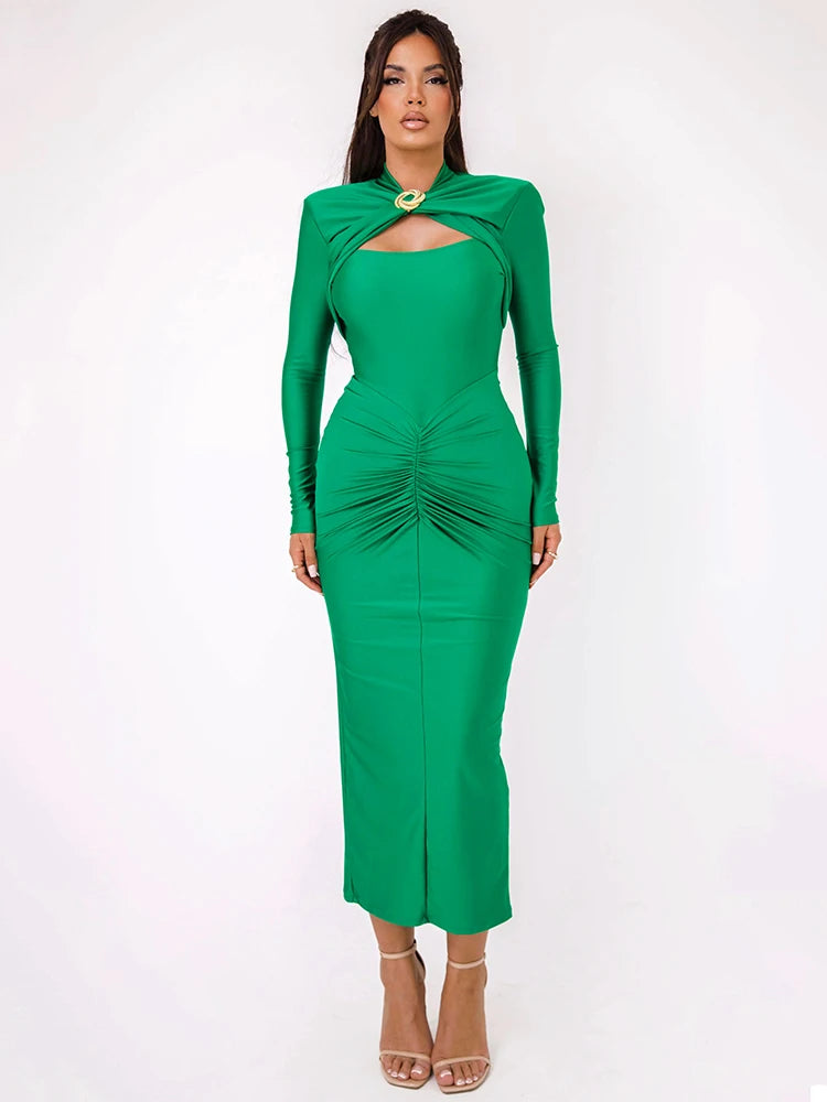 Hollow Out Long Sleeve Sexy Maxi Dress For Women Gown Autumn Winter 4