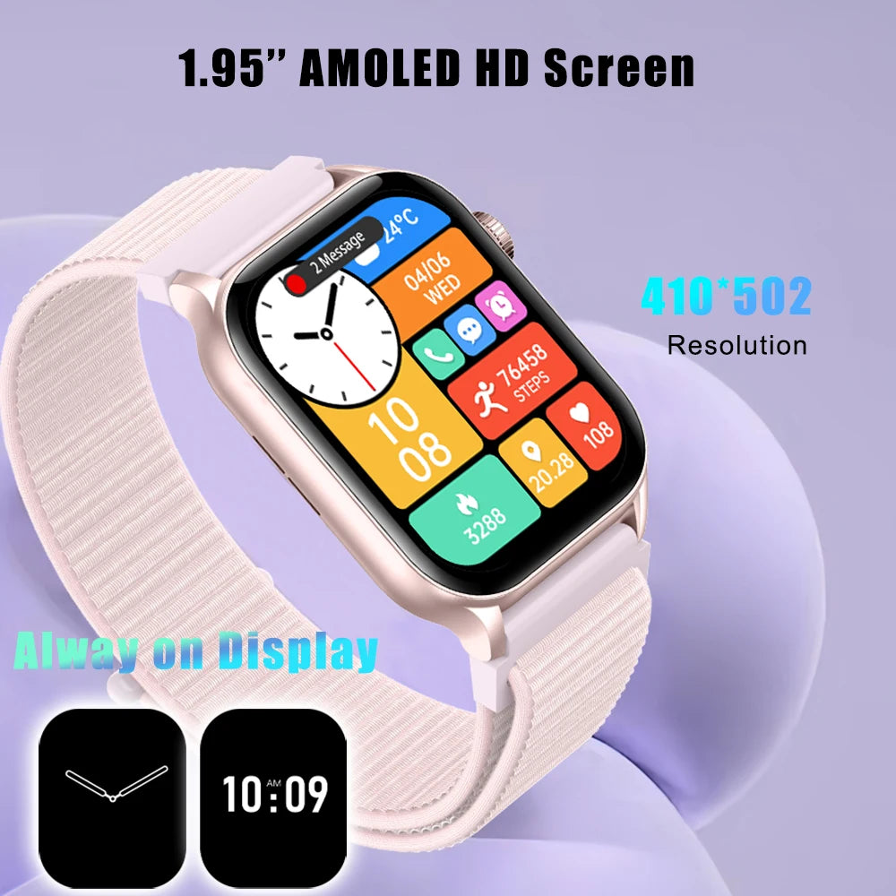 AMOLED Smart Watch Bluetooth Call LED Flashlight 100+ Sport Mode DIY Dial Custom Camera Control Smartwatch for Men Women 2