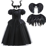Girls' Dark Forest Queen Cosplay Dress with Wings