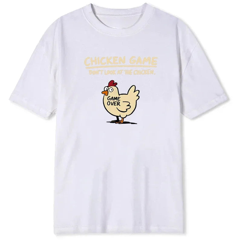 Chicken Game Don't Look At The Chicken Pattern Print T-Shirt Men Casual Daily Outdoor Round Neck Short Sleeve T Shirt Mens Top 4