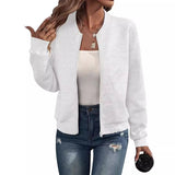 Women's autumn and winter new solid color simple and exquisite zipper jacket baseball collar casual jacket 2