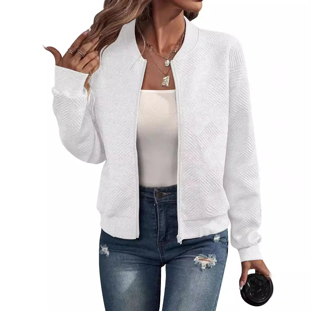 Women's autumn and winter new solid color simple and exquisite zipper jacket baseball collar casual jacket 2