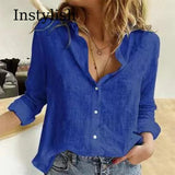 Elegant Cotton Linen Shirts Women Casual Solid Button Lapel Blouses Shirts Autumn Winter Long Sleeve Loose Tops Tunic Blusas 3
