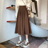 Lucyever Vintage Brown High Waist Pleated Skirt Women Korean Fashion College Style Long Skirt Ladies Autumn Casual A line Skirts 10