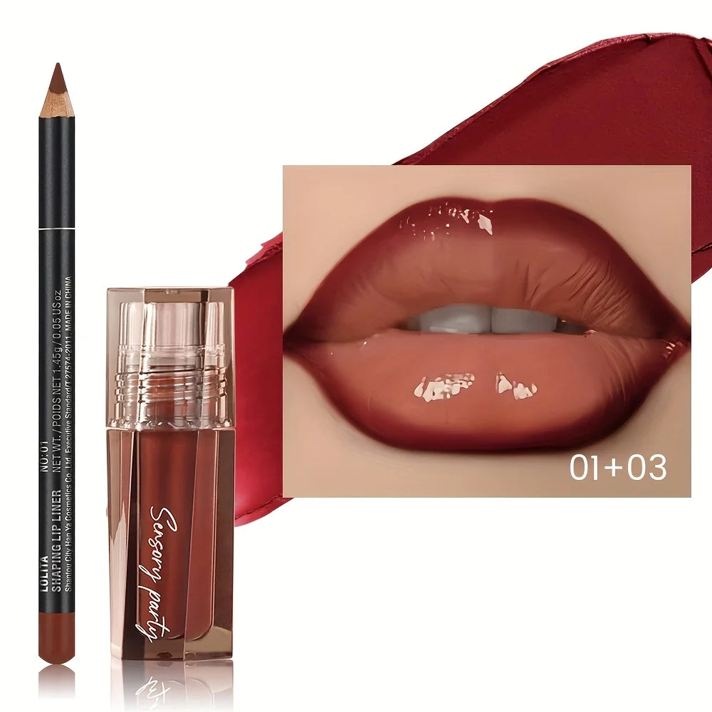 Hydrating Lip Gloss & Lip Liner Set - Define Your Lips with 3D Precision,Perfectly Versatile for Every Makeup Style 3