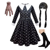 Gothic Black Dress Halloween Costume for Girls 2025 Party Ball Gown Children Cosplay Adams Family Vestido 4