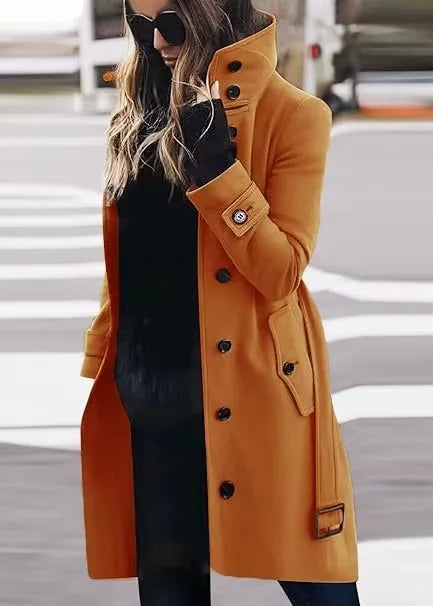 Stylish Women's Double-Breasted Long Coat