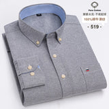 100-Cotton-Oxford-Men-s-Shirts-Long-Sleeves-Plaid-Soft-Regular-Fit-Formal-Dress-Shirt-Pocket