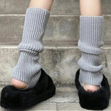 New Japanese Lolita Y2k Solid Color Leg Warmers Women Hollowed Out Foot Heel Warm Knitted Knee High Socks Legging Gaiters Cover 3