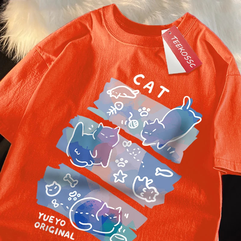 Fun-Mischievous-Cat-Print-Japanese-Style-T-Shirts-Men-Women-Fashion-Tshirs-Breathable-Summer-T-Shirts