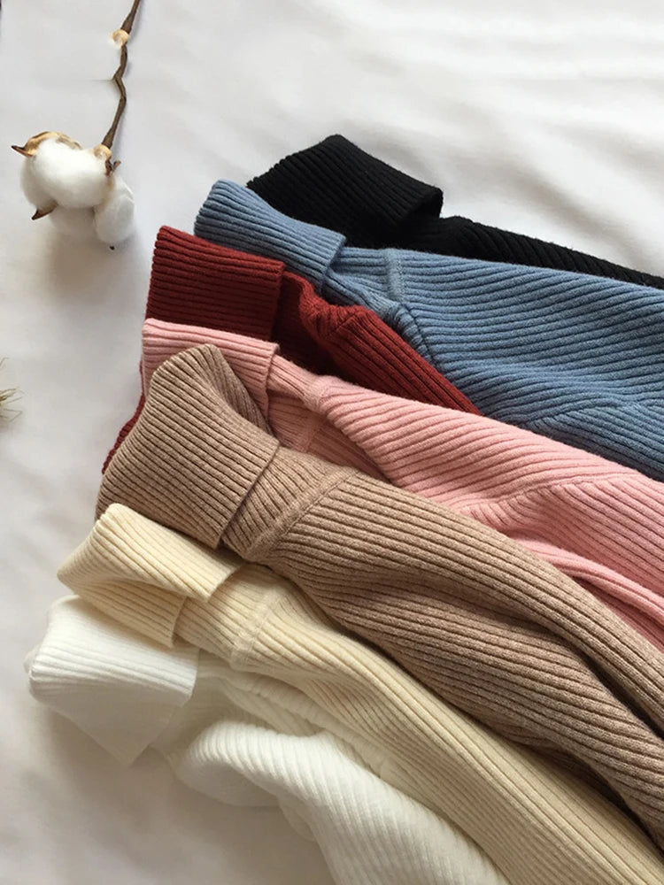 2024 Autumn Winter Thick Sweater Women Knitted Ribbed Pullover Sweater Long Sleeve Turtleneck Slim Jumper Soft Warm Pull Femme 2