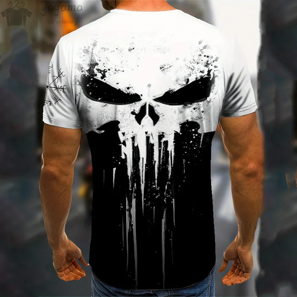 Men T Shirt 3d Print Military Patriotic Skull O-Neck T Shirt Oversized Short-Sleeved 2