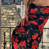 Flowers Print Spaghetti Strap Dresses Women Temperament Package Hip Bodycon Long Dress Fashion Sexy Backless Lady Slim Vestidos