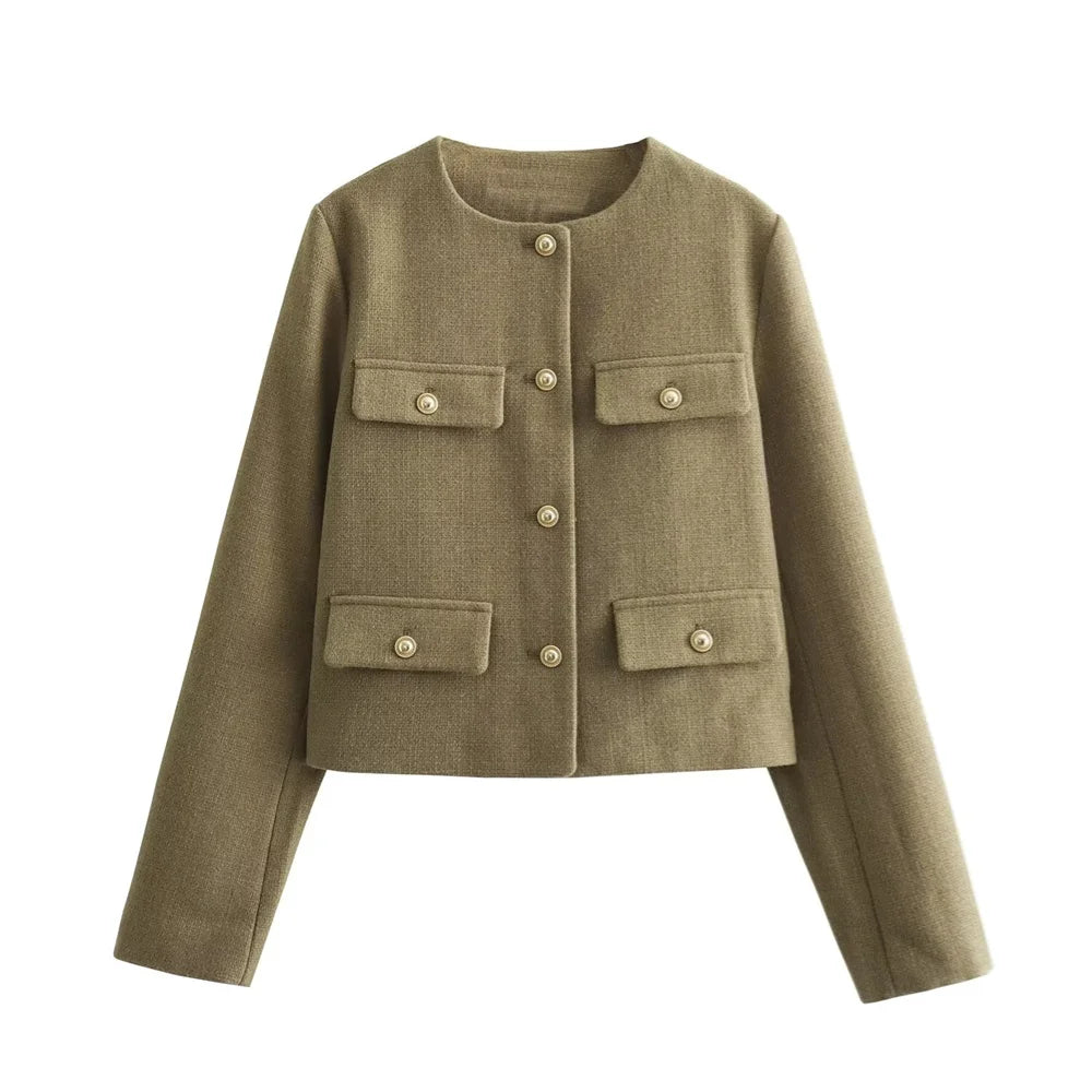 Women’s Casual Round Neck Cropped Suit Coat