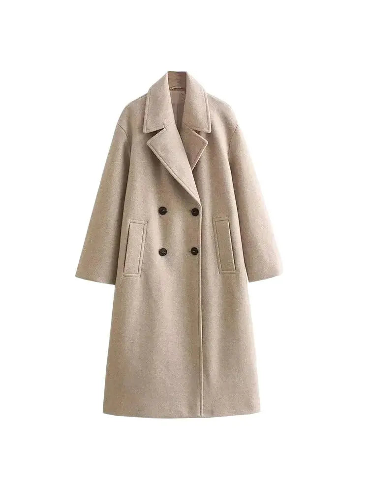 Women's Soft Loose Woolen Coat, Long Sleeve, Welt Pockets, Oversized, Female Outerwear, Chic Overcoat, Fashion 2