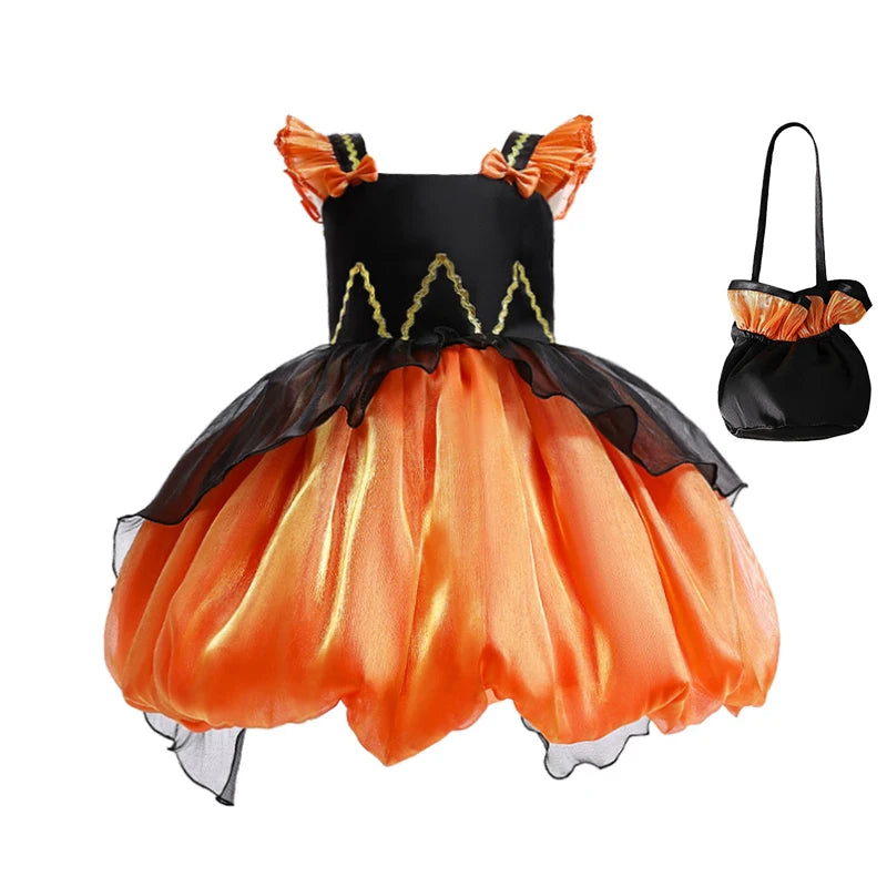 Girls' Halloween Pumpkin Witch Princess Dress