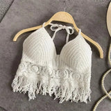 Women’s Boho Fringe Halter Crop Top