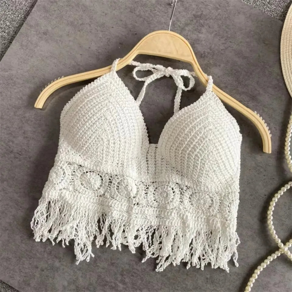 Women’s Boho Fringe Halter Crop Top