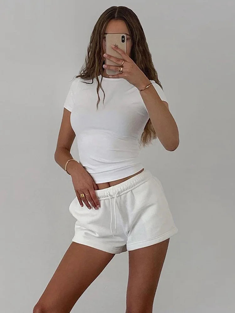 2023 Spring New Short Sleeve T-Shirt Women Solid Simple Casual Soft All-Match Hot Basic Crop Tops Tees Summer Fashion 4