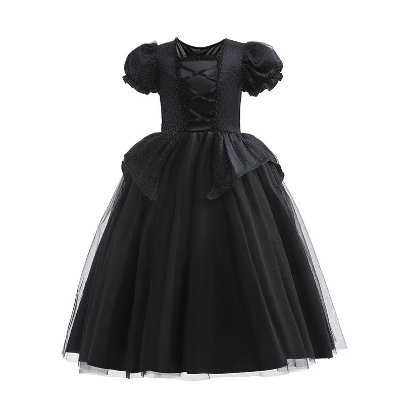 Deluxe Witch Uniform Girl Halloween Costume Evil Wizard Dress with Witch Hat Kid All Saint Day Stage Performance Apparel Vestido 3