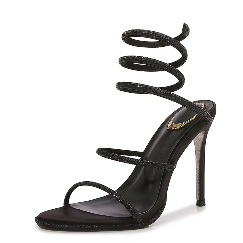 Elegant Snake Twine Around Crystal High Heel Sandals | Women Summer Fashion
