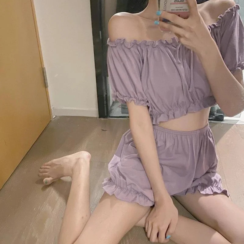 Pajama Sets Women Sexy Female Nightwear Casual Summer Hot Sleeveless All-match Fashion Loose Sweet Students Soft Comfortable 3