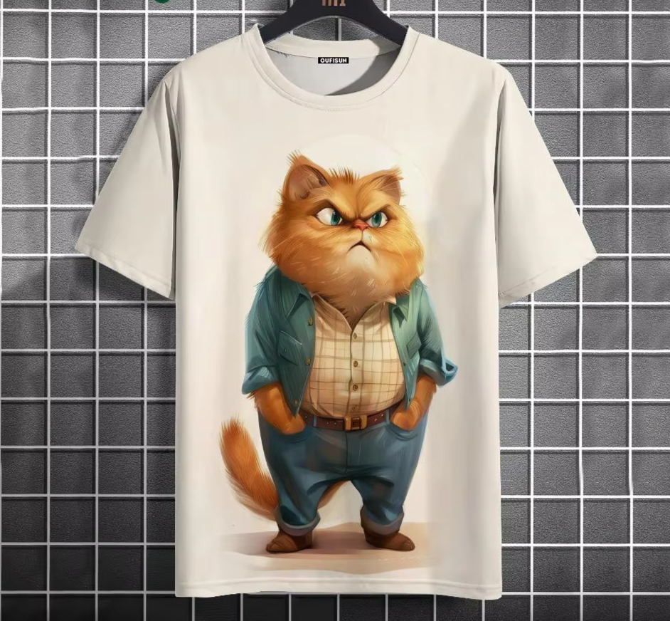 Men’s Oversized Funny Cat Graphic Tee
