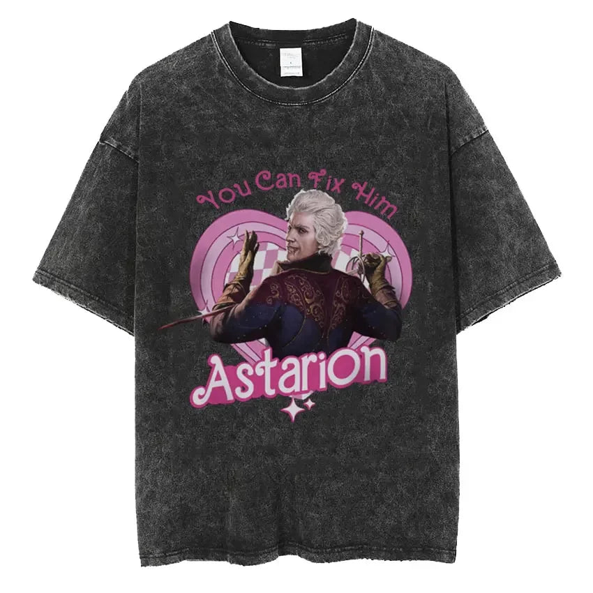 Astarion-Girl-Dinner-Graphic-T-Shirt-Baldurs-Gate-3-Fan-Gamer-Washed-T-Shirts-Women-Men