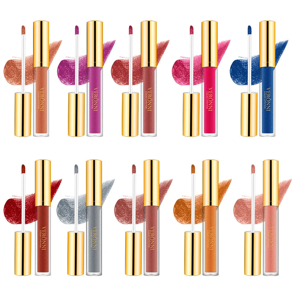 10 Color Glitter Liquid Lipsticks Shimmer Shiny Lipgloss Pearlescent Lip Tint Waterproof Long Lasting Matte Diamond Lips Glaze 3