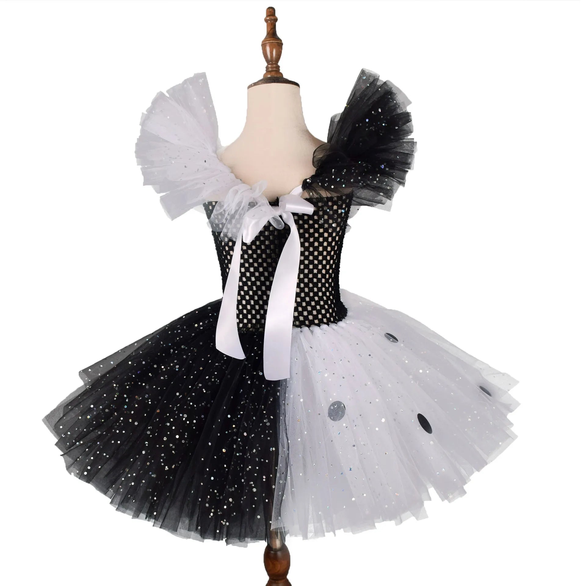2025 Classic Girl Cosplay Clown Pure White + Black Princess Puffed Skirt Halloween Easter Festival Party Dress+ Accessories Set 2